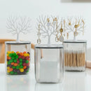 Clear Waterproof Cotton Swab Storage Box with Tree Shaped Jewelry Shelf Lid