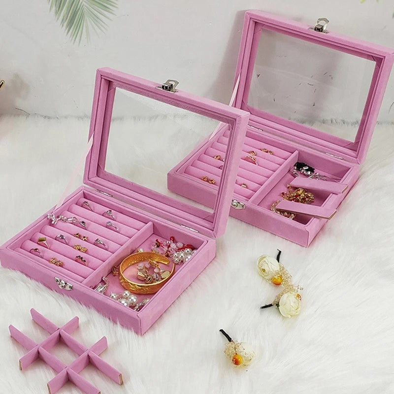 Earrings Storage Box Jewelry Dustproof Jewelry Box Ear Clip Earrings Ear Line Finishing Small Jewelry Box with Lid