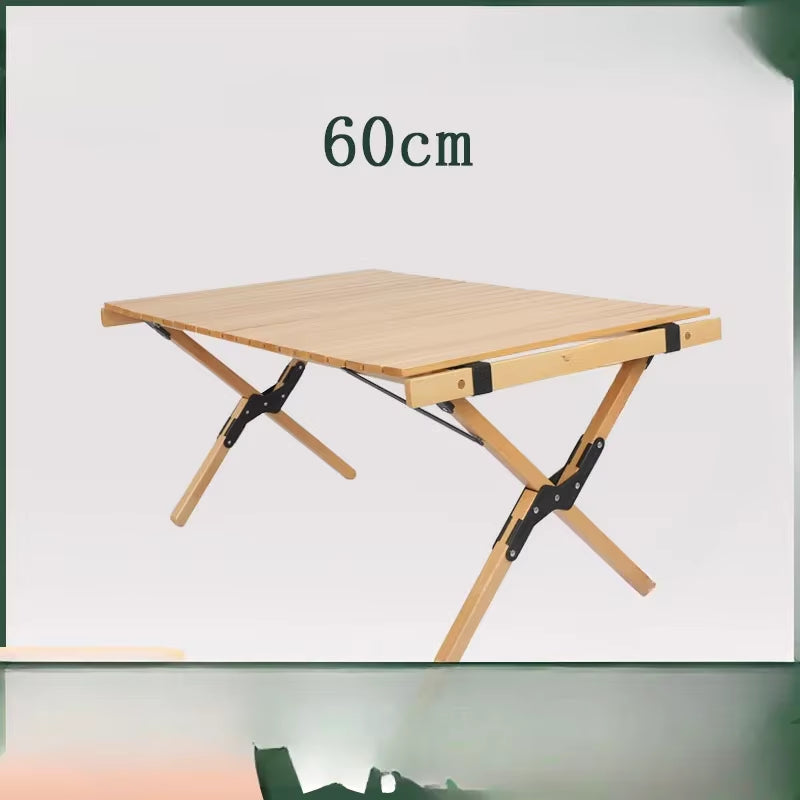 60CM Outdoor Camping  Egg Roll Table Beech Solid Wood Outdoor Foldable Easy-carry Beech Table