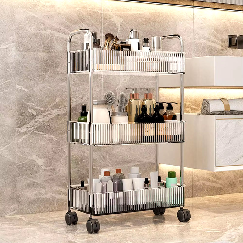 Durable Storage Rack Cart Multi-Tiered Rolling Cart for Snacks Bathroom Storage Transparent Basket Organizer Trolley with Wheels