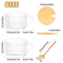 4Pcs14Oz Embossed Glass Cups Transparent with Spoons Overnight Oats Cup with Bamboo Lids