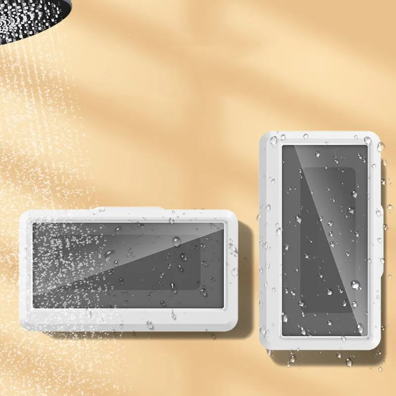 Bathroom Phone Holder Waterproof Touchable Case Wall Mounted All Covered Mobile Phone Shelves