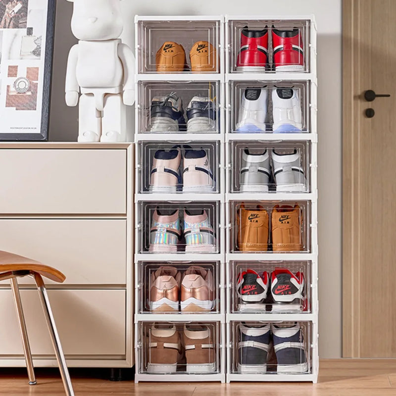 6 Layers Shoes Box Foldable Dustproof High-Top Cabinet Transparent Sneaker Shoe Storage Organizers Box Stackable Shoe Rack Shelf