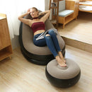 Inflatable Lazy Sofa Chair PVC Flocking Foldable Sofa with Foot Stool Slip-On Lunch Lounge Chair Set Outdoor Folding Lounger Bed