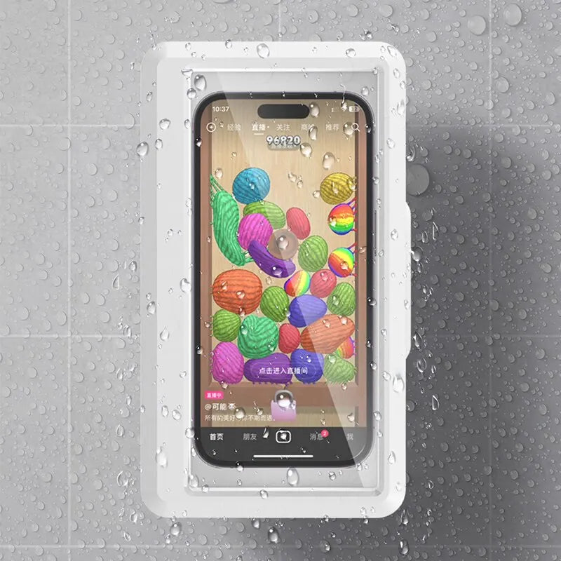 Bathroom Phone Holder Waterproof Touchable Case Wall Mounted All Covered Mobile Phone Shelves