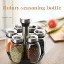 6 in 1 Spice Jar Set Rack Rotating Glass Seasoning Sugar Pepper Bottles Organizer Salt Shakers Holder Kitchen Storage Rack