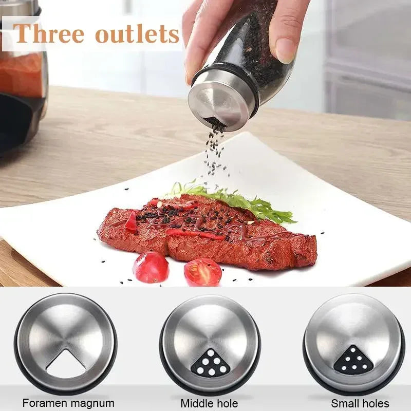 6 in 1 Spice Jar Set Rack Rotating Glass Seasoning Sugar Pepper Bottles Organizer Salt Shakers Holder Kitchen Storage Rack