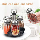 6 in 1 Spice Jar Set Rack Rotating Glass Seasoning Sugar Pepper Bottles Organizer Salt Shakers Holder Kitchen Storage Rack