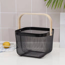Metal Mesh Steel Basket Storage Organizer, Multi-Functional Hanging Kitchen Baskets, Fruit Basket Bin with Bamboo Handle