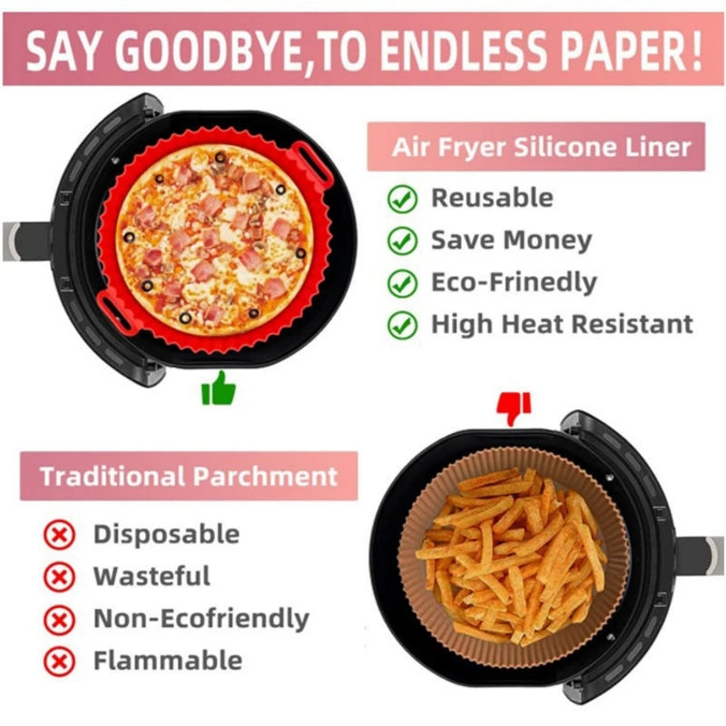 Silicone Basket Pot Tray Airfryer Liner for Air Fryer Reusable Container Accessories Pan Baking Mold Protector Kitchen Gadgets