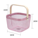 Metal Mesh Steel Basket Storage Organizer, Multi-Functional Hanging Kitchen Baskets, Fruit Basket Bin with Bamboo Handle