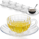 Glass Tea Cups and Saucers Set of 6 Clear Coffee Mugs 