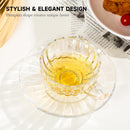 Glass Tea Cups and Saucers Set of 6 Clear Coffee Mugs 