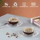 Glass Tea Cups and Saucers Set of 6 Clear Coffee Mugs 