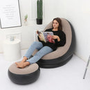 Inflatable Lazy Sofa Chair PVC Flocking Foldable Sofa with Foot Stool Slip-On Lunch Lounge Chair Set Outdoor Folding Lounger Bed