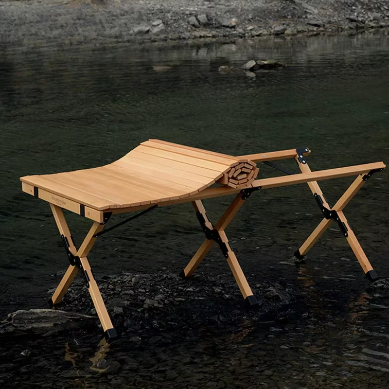 60CM Outdoor Camping  Egg Roll Table Beech Solid Wood Outdoor Foldable Easy-carry Beech Table