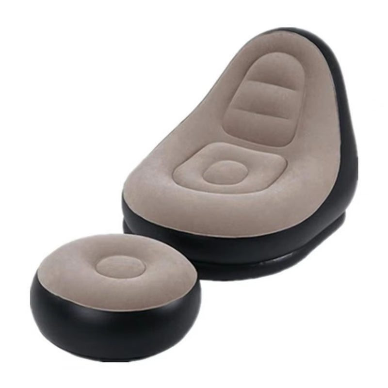 Inflatable Lazy Sofa Chair PVC Flocking Foldable Sofa with Foot Stool Slip-On Lunch Lounge Chair Set Outdoor Folding Lounger Bed