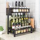 Spice Rack Organizer Free Standing 2 Tier Metal Spice Storage Rack Kitchen Counter Spice Seasoning Jars Shelf