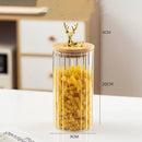 Deer Wood Lid Sealed Glass Sugar Jar Nuts Coffee Beans Grain Storage Glass Tea Jar Food Storage Container Bottle Kitchen Tool