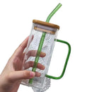 Clear Drinking Glasses Square Glass Cup with Bamboo Lid Colorful Glass Straw Milk Juice Bubble Tea Cup Large Capacity Water Cup