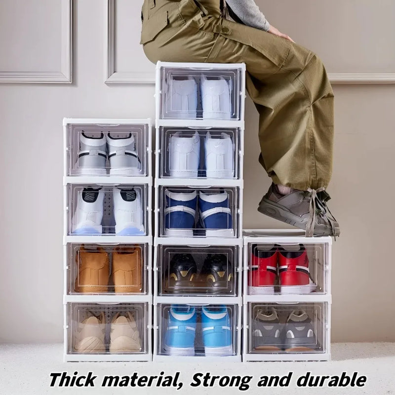 6 Layers Shoes Box Foldable Dustproof High-Top Cabinet Transparent Sneaker Shoe Storage Organizers Box Stackable Shoe Rack Shelf