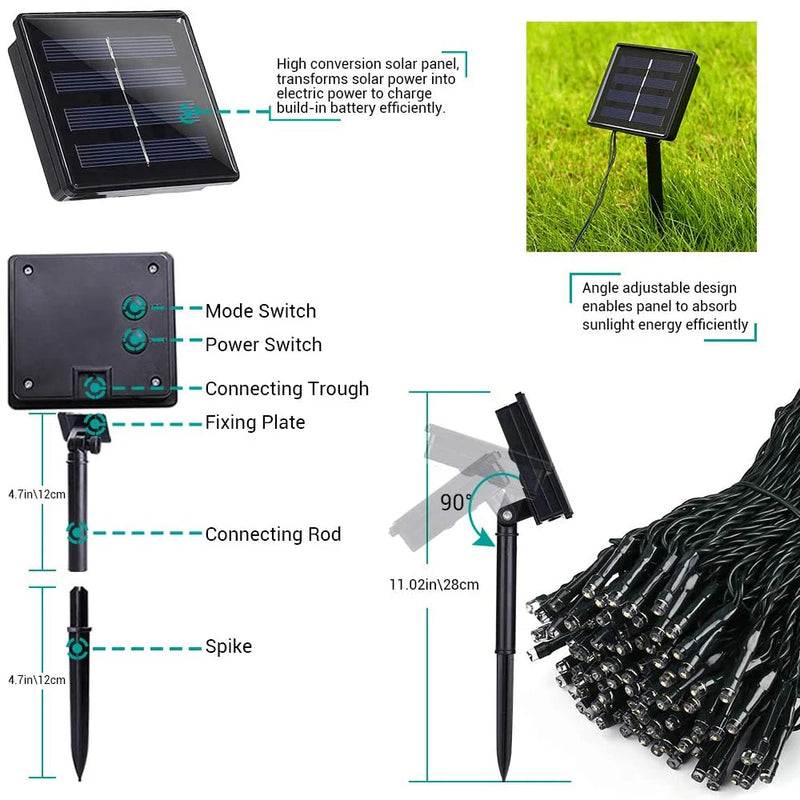 IP65 Waterproof Solar LED String Fairy Light Christmas Holiday Garden Lighting Landscape Decorative Light