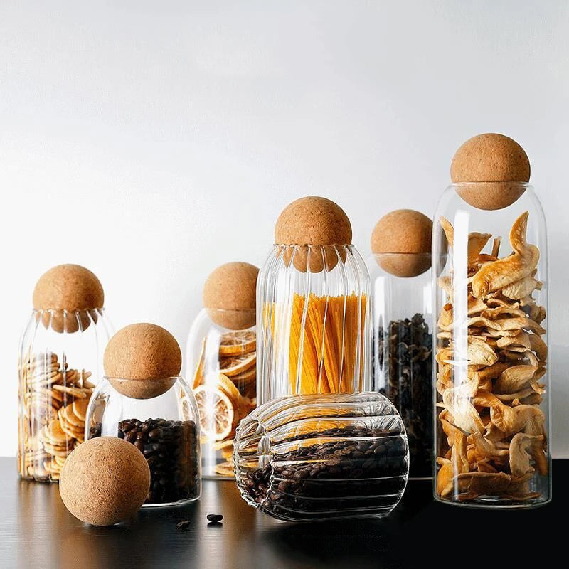 Storage Glass Jar with Wooden Lid Bottle Kitchen Mason Jars with Lid Glass Bottle Container Cereal Dispenser Canister