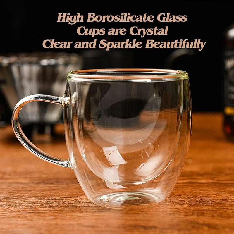 Heat Resistant Clear Double Wall High Borosilicate Glass Mug with Handle Coffee Milk Juice Water Cup Coffeeware