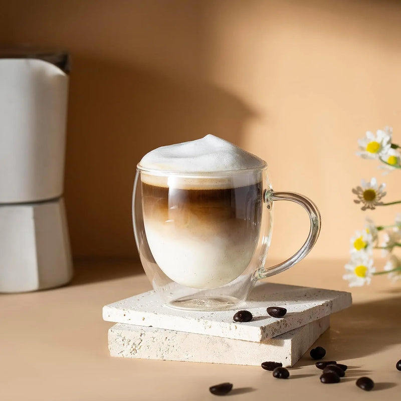 Heat Resistant Clear Double Wall High Borosilicate Glass Mug with Handle Coffee Milk Juice Water Cup Coffeeware