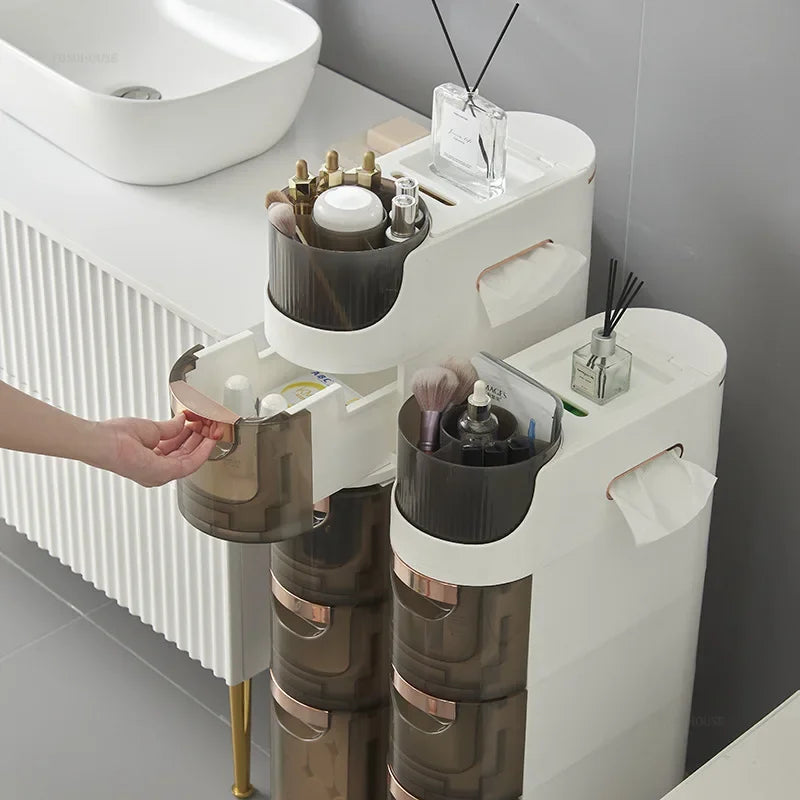 Household Bathroom Cabinets Waterproof Organizer Rack Free Installation Floor Mobilable Toilet Side Narrow Cabinets Furniture B