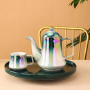 9 Pieces Gold Grim Luxury Style High Tea Teapot & Cup Set - Round Serving Tray
