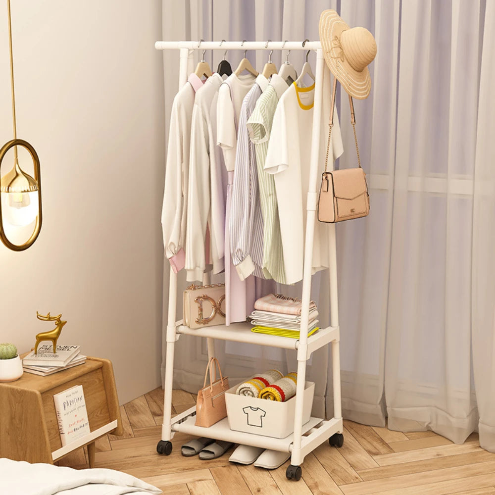 Mobile Clothes Hanger Triangle Floor Standing with Wheels Coat Rack Mu
