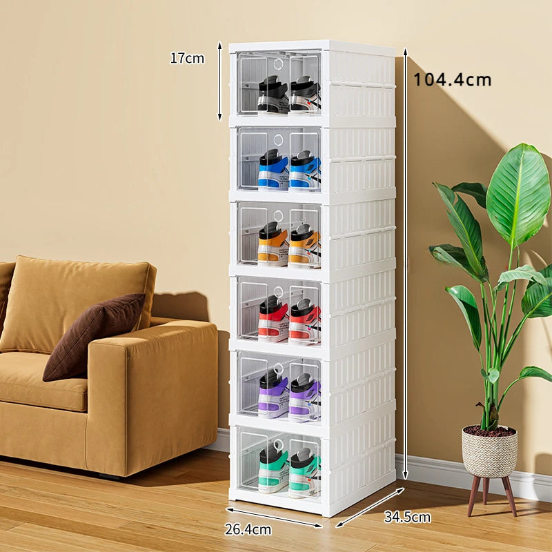 Foldable Shoe Rack Organizer Installation Free Stackable Dustproof Transparent Multi Layer Shoe Rack