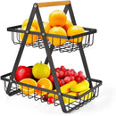 Metal Fruit Basket Bowl for Kitchen Fruit and Vegetable Storage Metal Holder Wood Lift Handle 3 Tier Removable Assembled