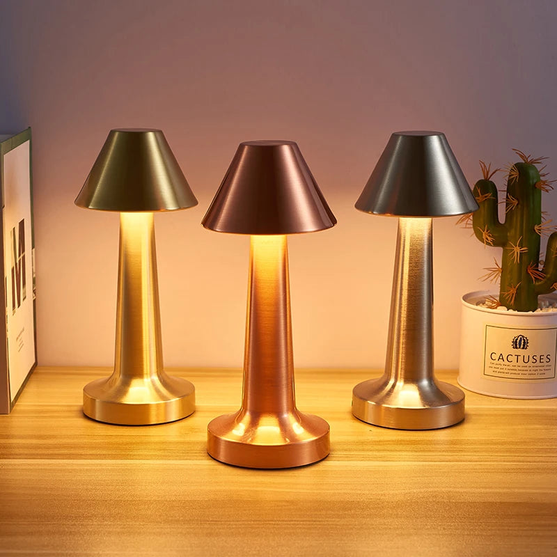 USB Charging Modern Touch Dimmable Desk Lamp Metal Mushroom Atmosphere Night Light