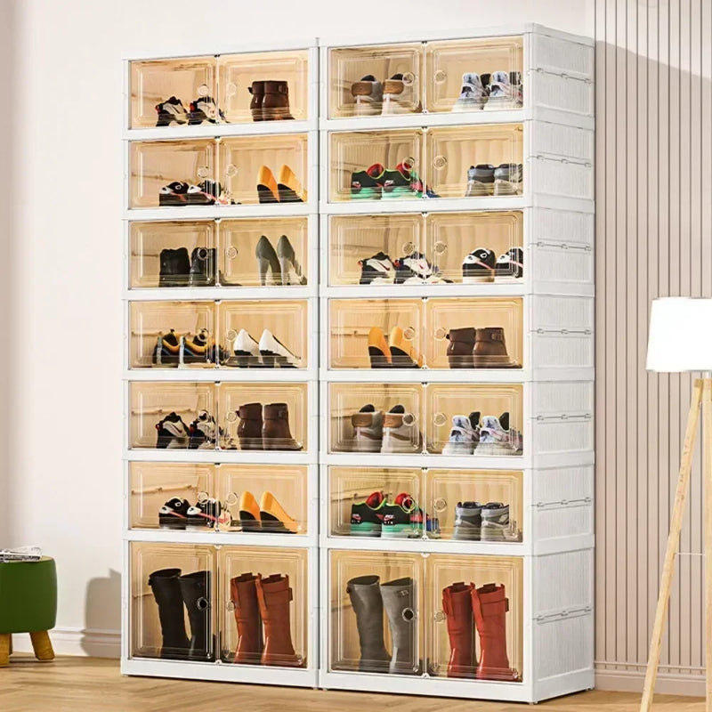 6 Layers Foldable Shoes Box Thickened Dustproof Plastic Sneaker Shoe Cabinet Modern Stackable Cabinet Transparent Shoe Rack