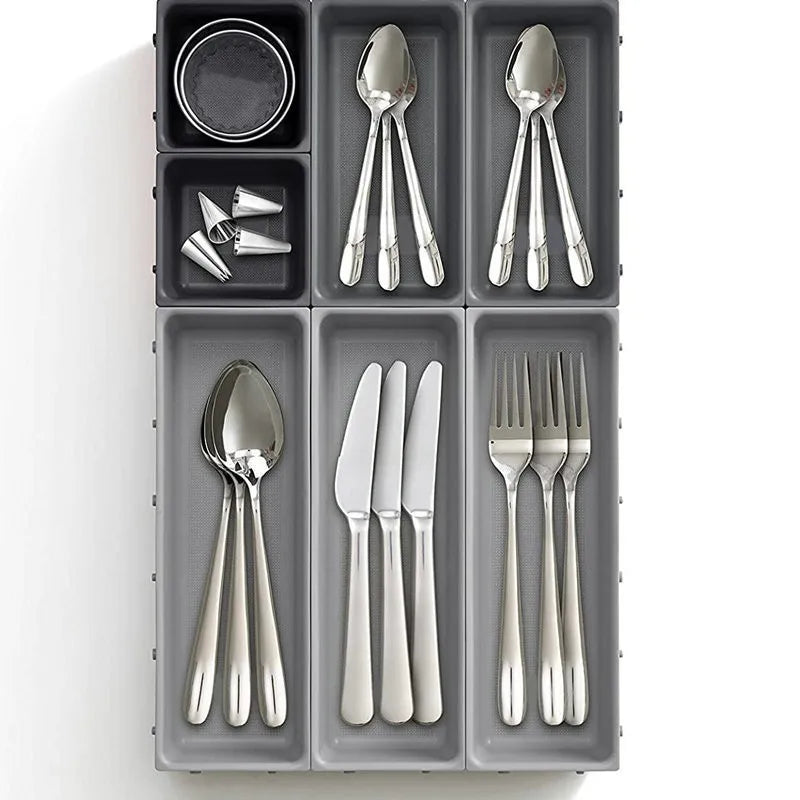 7 Pieces Kitchen Drawer Tableware Cutlery Knife and Fork Free Combination Sorting Box Multi-Functional Debris Storage Tray