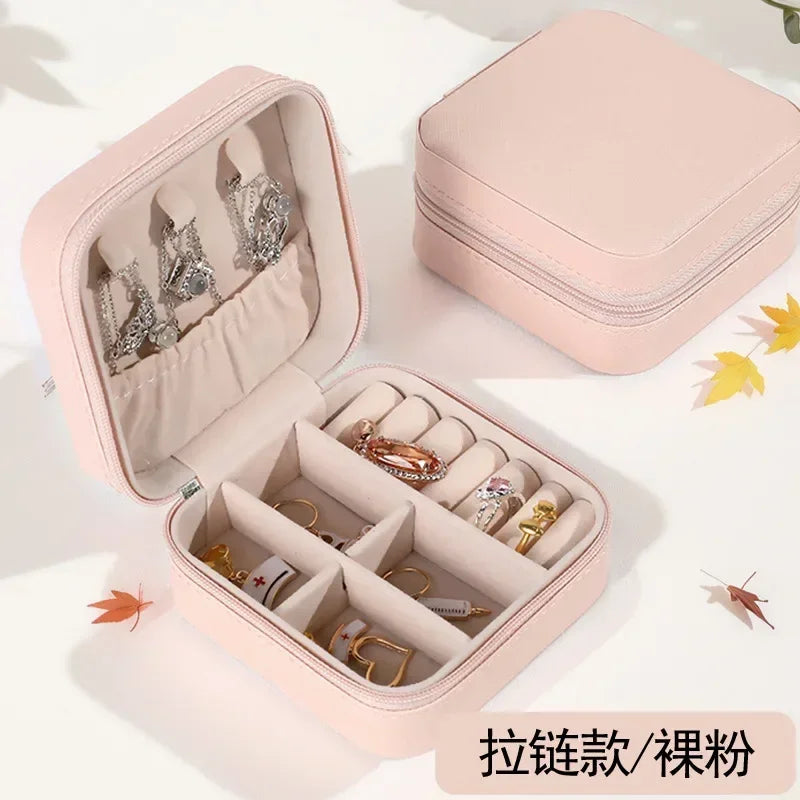 Jewelry Box  Compact Travel Portable Earrings Ring Necklace Storage Organizer Box 