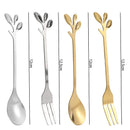 4/8Pcs Leaves Coffee Spoons Creative Stainless Steel Dessert Ice Cream Scoop Coffee Tea Stirring Spoon
