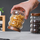Striped Glass Sealed Jar with Lid Kitchen Food Container Gourd Shape Storage Bottle Tea Coffee Beans Grains Candy Jars Container