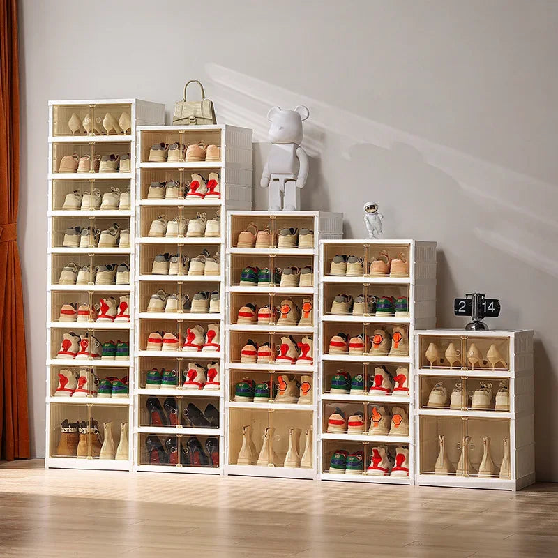 Multi-Layer Shoe Box Drawer Style Shoe Storage Foldable Rack without Installation Space-Saving Clear Organizer
