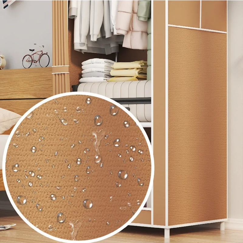 Fabric Wardrobes Bedroom Plastic Storage Wardrobes Storage Cabinet Dust Proof Foldable Clothing Hanger with Curtains