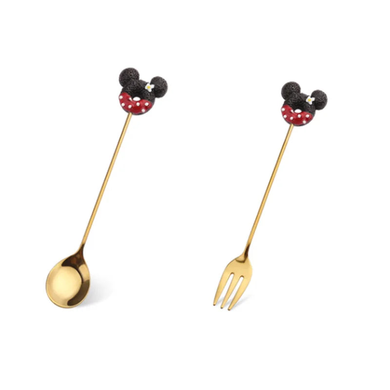 Stainless Steel Spoon Fork Cute Version Rainbow Lollipop Donut Spoons Fruit Forks Kids Set Macaron Dessert Kitchen Accessories