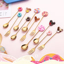 Stainless Steel Spoon Fork Cute Version Rainbow Lollipop Donut Spoons Fruit Forks Kids Set Macaron Dessert Kitchen Accessories