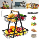 Metal Fruit Basket Bowl for Kitchen Fruit and Vegetable Storage Metal Holder Wood Lift Handle 3 Tier Removable Assembled