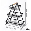 Metal Fruit Basket Bowl for Kitchen Fruit and Vegetable Storage Metal Holder Wood Lift Handle 3 Tier Removable Assembled
