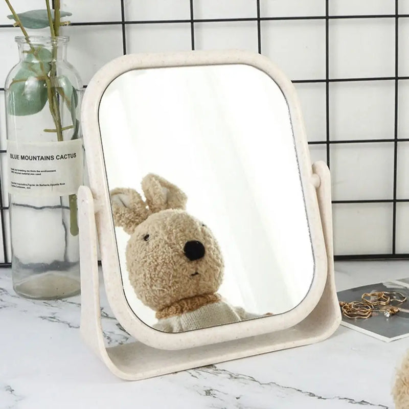 Foldable Desktop Makeup Mirror 360 Degree Rotating Double Sided Princess Mirror Adjustable with Stand Square round Mirror Home