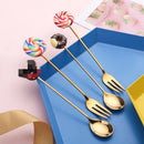 Stainless Steel Spoon Fork Cute Version Rainbow Lollipop Donut Spoons Fruit Forks Kids Set Macaron Dessert Kitchen Accessories