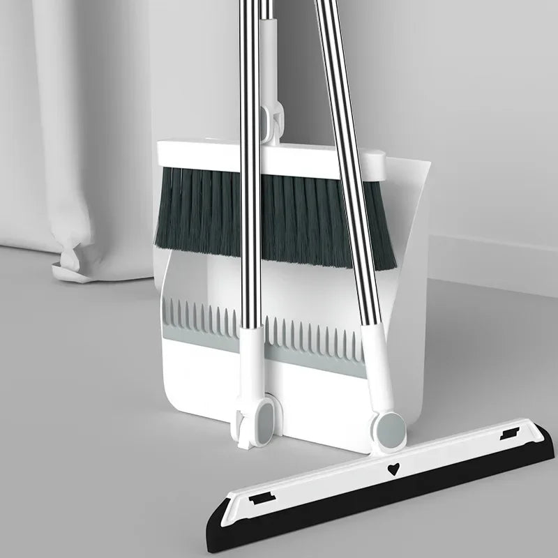 Foldable Broom and Scoop Set Upright Dust Pan and Brush Set 180 Degree Rotation Dustless Floor Soft Brush