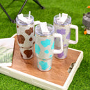 40Oz Diamond Handle Tumbler Cow Leopard Printed Modern Tumbler Insulated Cup Reusable Stainless Steel Water Bottle Travel Mug